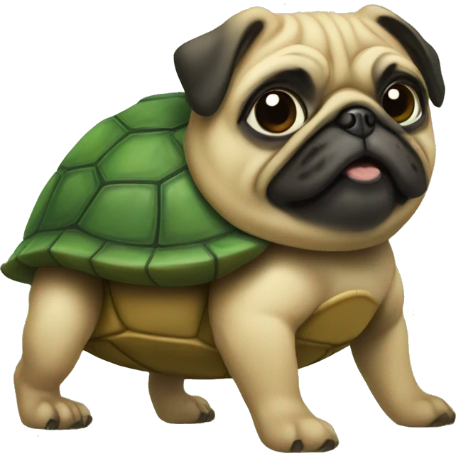 A pug on the back of a turtle. emoji