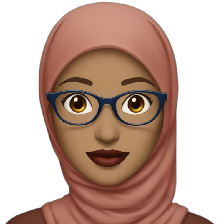 blue Hijabi white woman with glasses and brown eyes wearing a blue suit red lipstick emoji