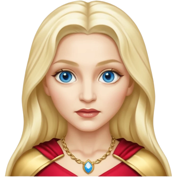 Madonna with blue eyes, long platinum blonde hair, gold outfit emoji
