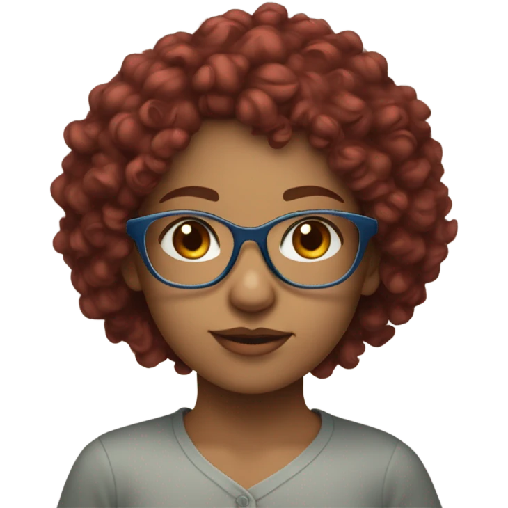 olive-skin girl with burgundy curly hair and clear glasses with blue eyes emoji
