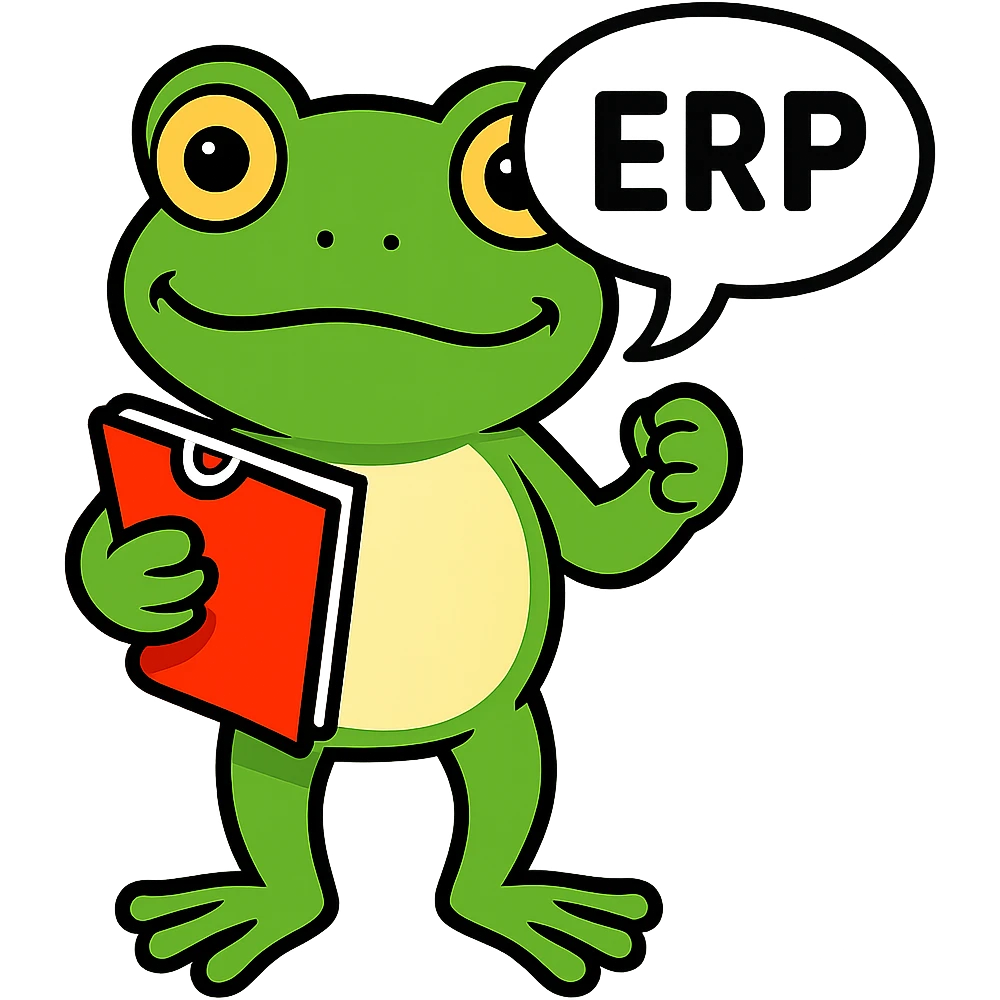Change the sign to a speech bubble that says 'ERP', keep the frog and style the same. Remove the background. The original style is a green bufo frog meme style. emoji