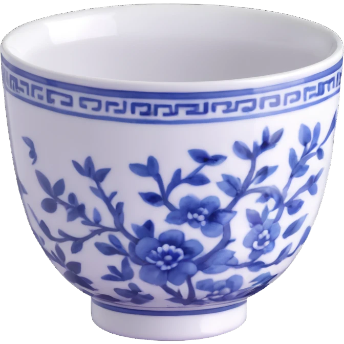 traditional Chinese tea cup with blue and white porcelain design without handle emoji