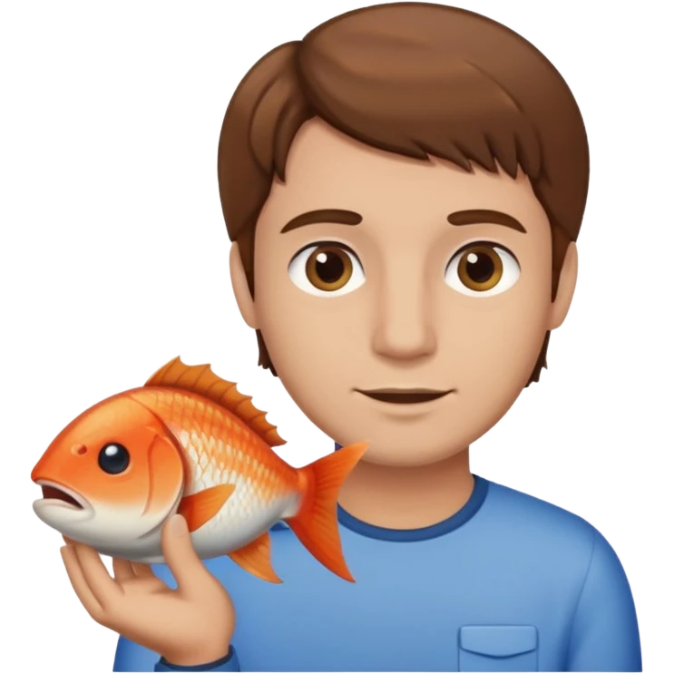 Brown hair guy holding fish emoji