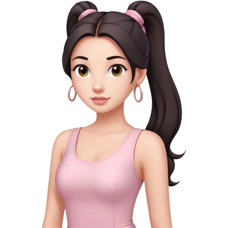 Beautiful woman with long dark ponytails wearing light pink bodycon dress emoji