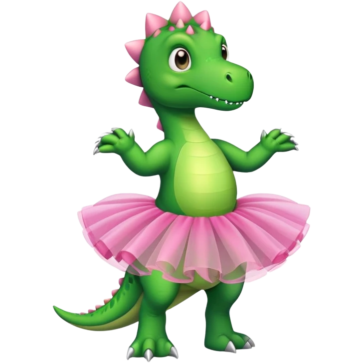 Green dinosaur in a pink tutu emoji