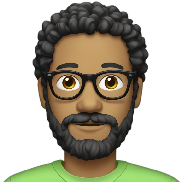 Light green shirt man with curly black hair and beard and black glasses emoji