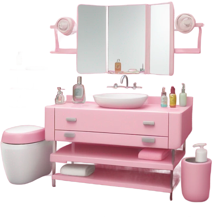 Pink bathroom counter with mirror and accessories  emoji