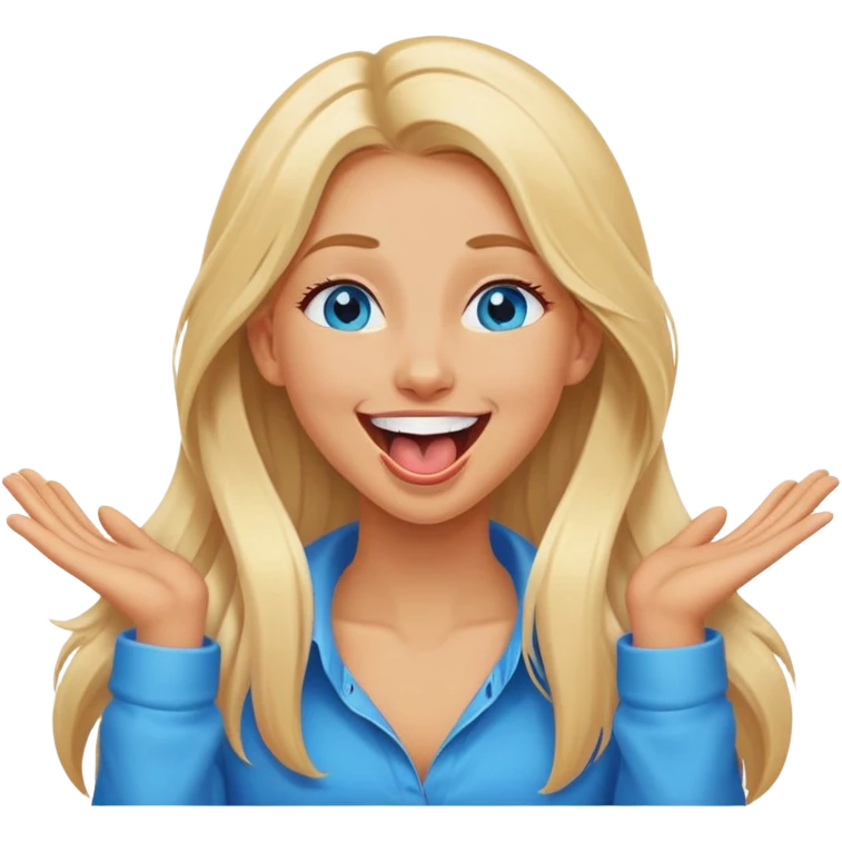 Long blonde hair blue eye girl tan that has hands around neck with tongue out laughing ￼￼ emoji