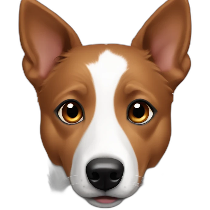 Texas heeler mix dog with brown eyes and lopsided ears emoji