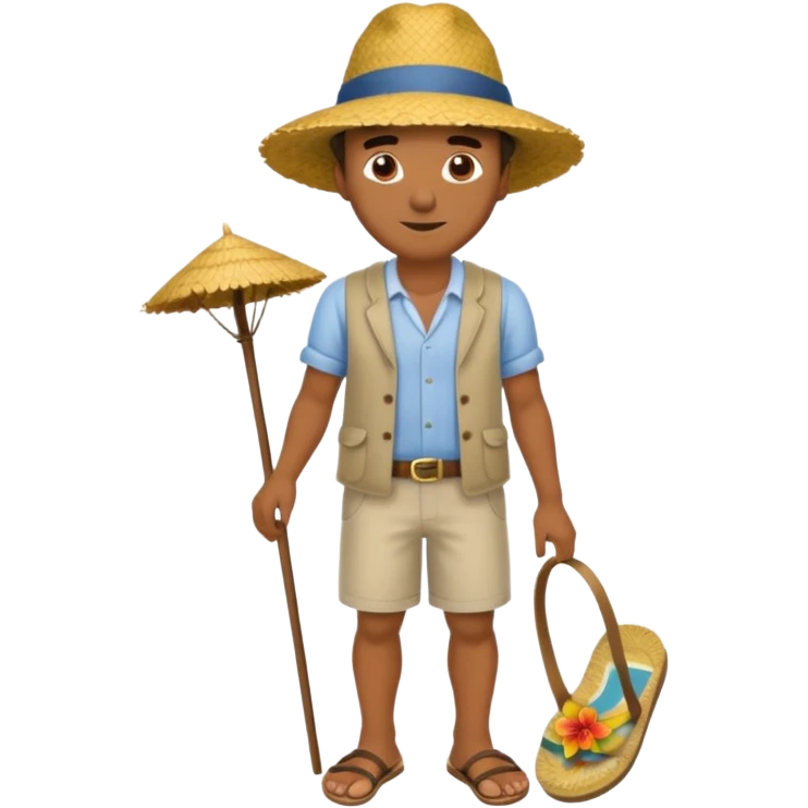 Tete Créole réunionnais ti jean chapeau paille savate  au pieds  emoji