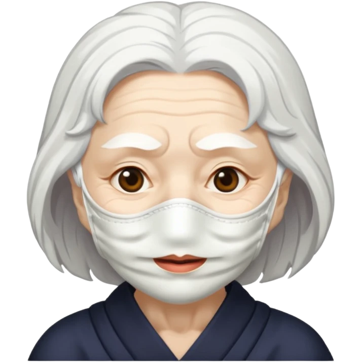 japanese culture white mask old woman with white hair and wrinkles emoji
