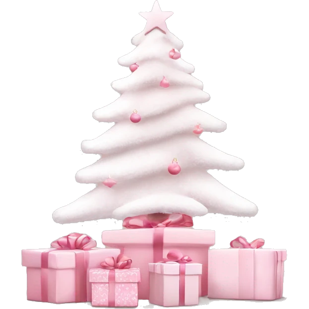 Light pink Christmas gifts under a white Christmas tree  emoji