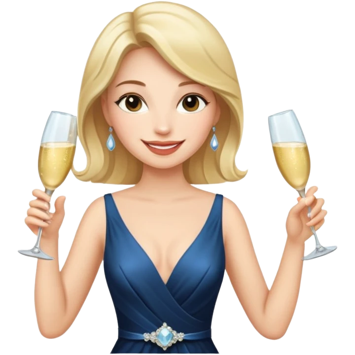 A confident woman in an evening dress raises her champagne glass with a calm, joyful smile. emoji