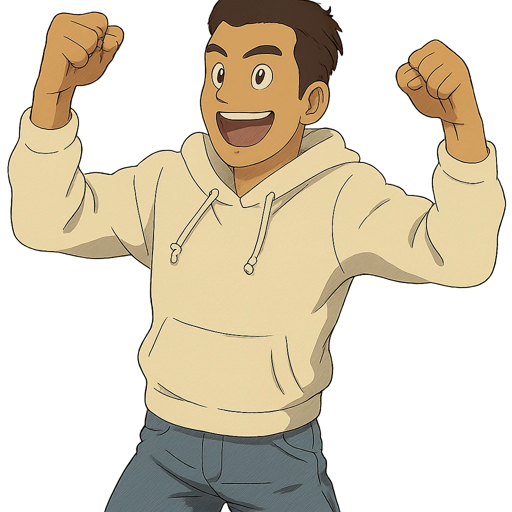 1 male, mid fade haircut dark chestnut brown hair, lighter tan skin, white athletic hoodie sleeves up, faded fashion jeans, red fashion-sneakers shoes, pose from my hero academia:  A portrait showing him saying : "I love that!" emoji