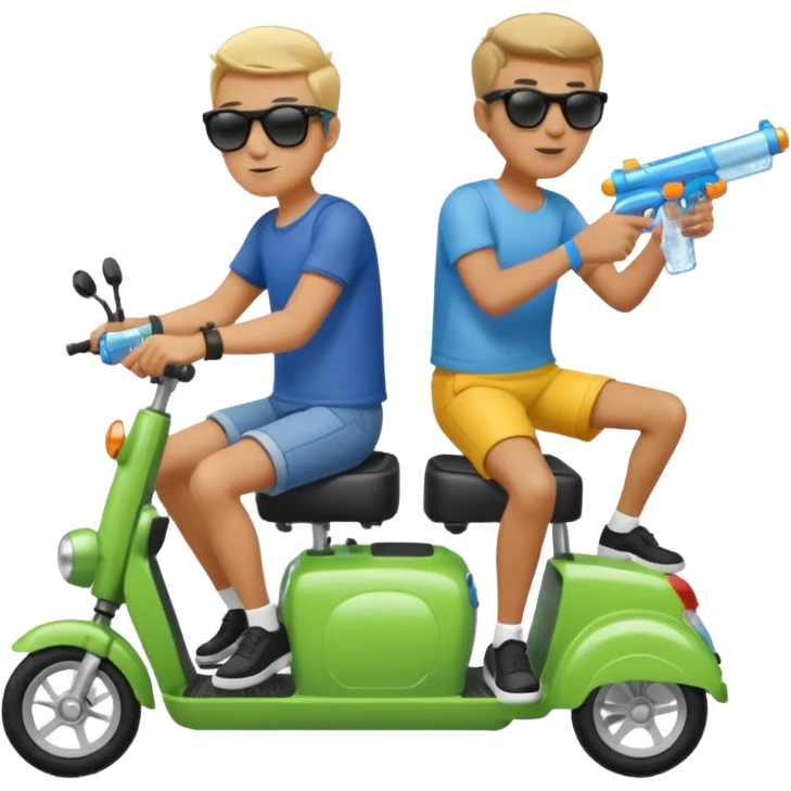 2 men on mobility scooters with water pistols emoji