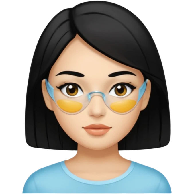 make an emoticon of a woman that has gel-like under eye patches of skincare of transparent color and make the woman slightly indian with only skintone and hair and no other such element and make the patches slightly bigger while keeping them transparent emoji