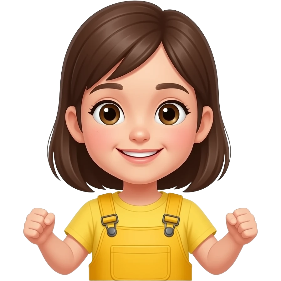 child girl in yellow pads with arms slightly bent, slight smile

 emoji