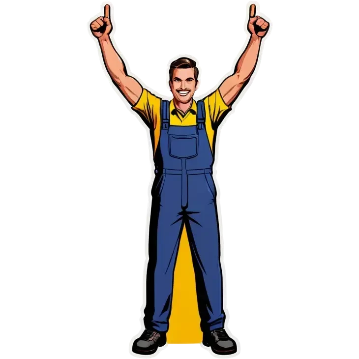 Man holding both arms in the air and holding an electrical cable emoji