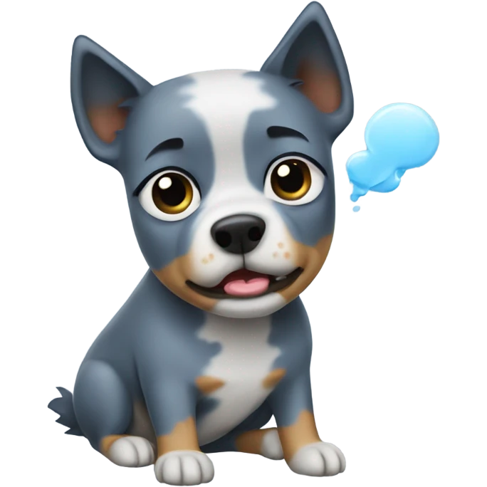 Blue heeler with a fart cloud emoji