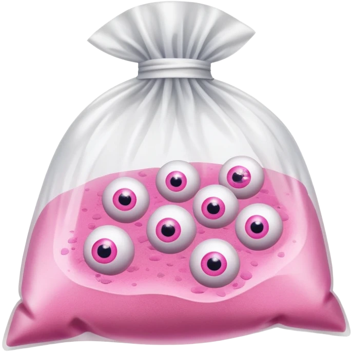 Clear Plastic bag with pink powder with eyeballs emoji