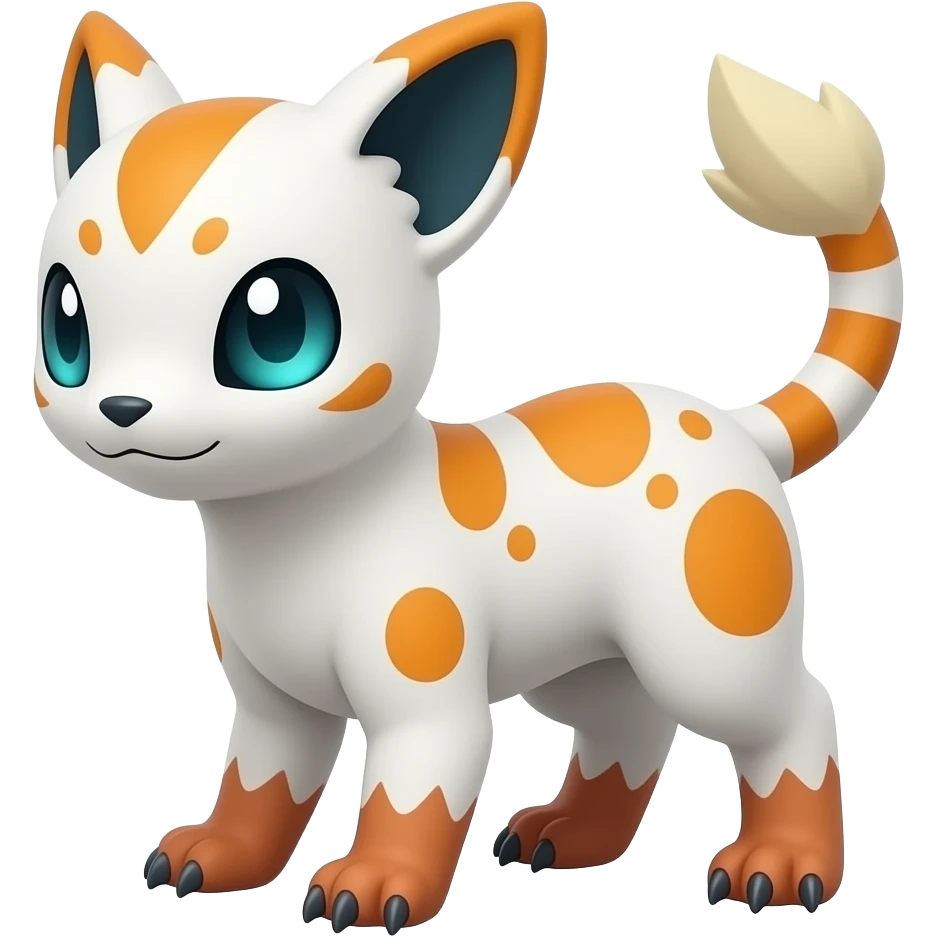 Rare realistic exotic cute white gloomy whitish and orange and cyan epic pretty beautiful handsome gorgeous aesthetic colorful vibrant Vernid-Trico-species-Fakemon-Salandit-hybrid-creature by LiLaiRa, 4 legs, 1 tail, random markings, (full body) emoji