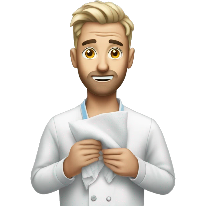 A guy who is sick holding a napkin￼ emoji