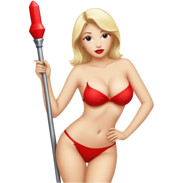 Blond lady.big boobs.red lipstick.naked.strip dance with a pole.topless emoji