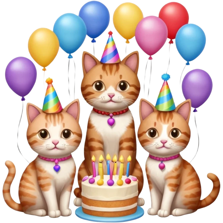 3 cats and a kitten at a birthday party emoji