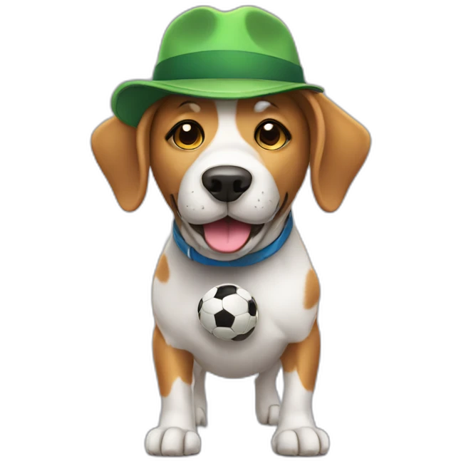 Dog with a hat playing soccer emoji