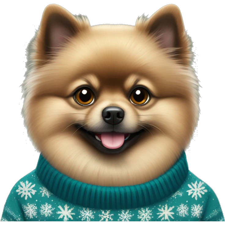 A black Pomeranian spitz in a New Year's sweater emoji