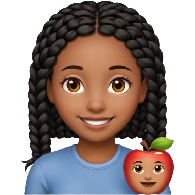 friendly black girl with neat black braids and expressive brown eyes, face only, Apple emoji style emoji