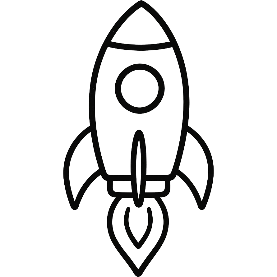 hand-drawn outlined icon of a rocket, black outlines, no fill, no color emoji