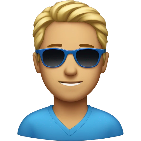 a guy with a blue shirt and a sunglass emoji