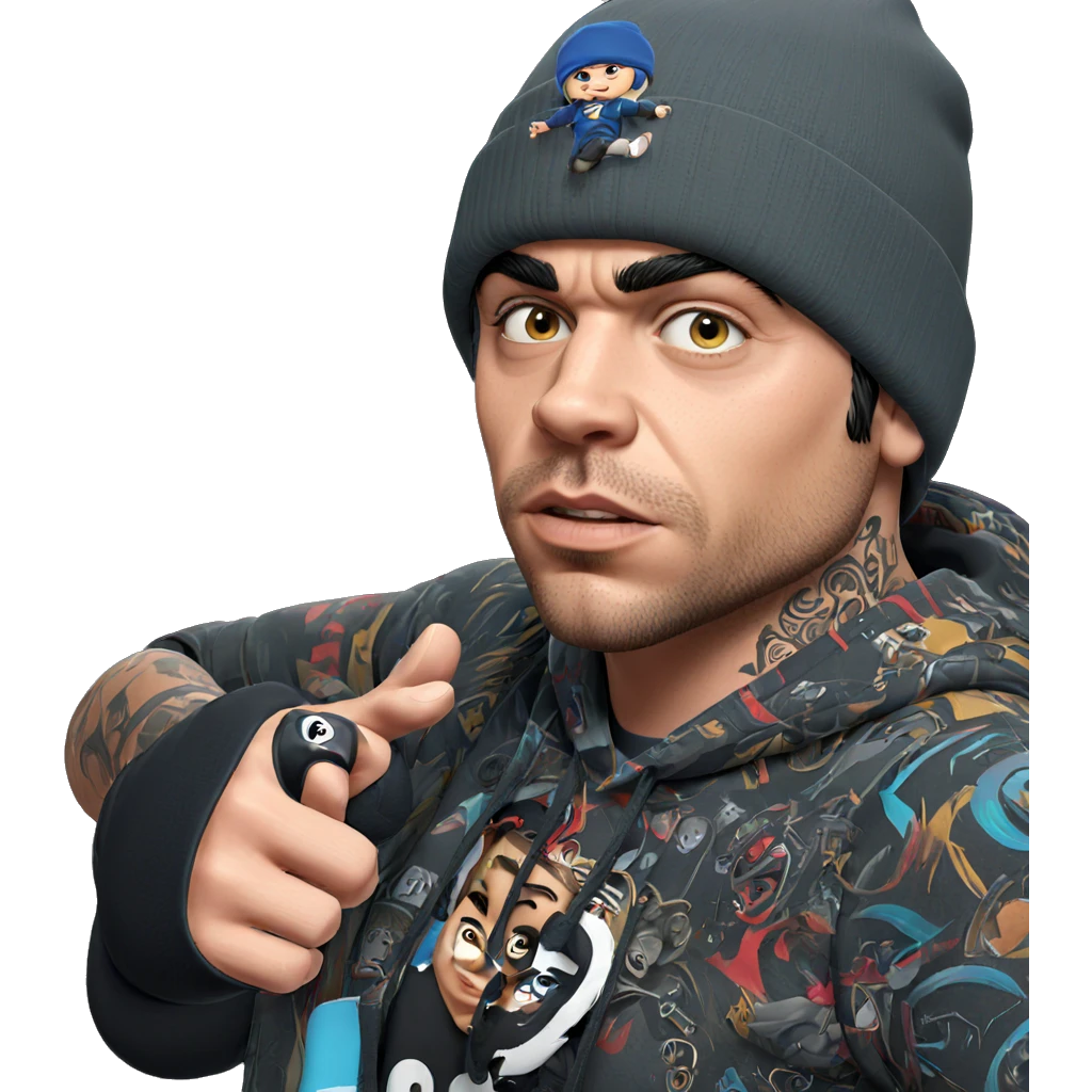 boy with beanie and tattoo emoji