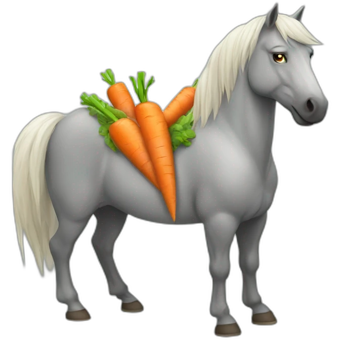 An angry horse with a carrot in his pocket.  emoji
