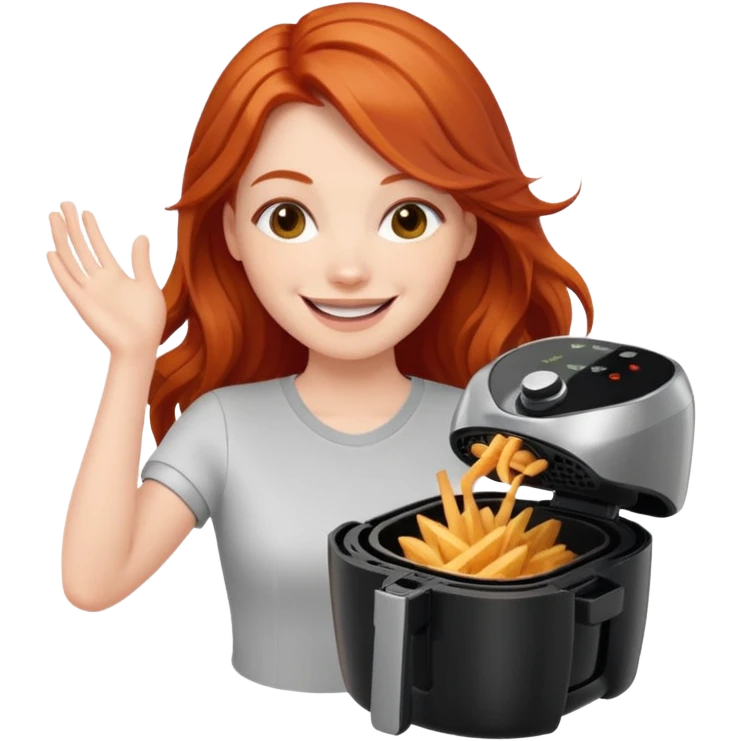 Excited long haired redhead shaking airfryer butt shake emoji