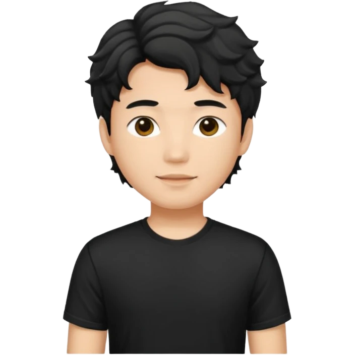 asian young man with wavy hair in black t-shirt emoji