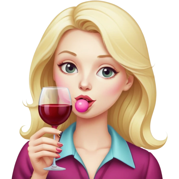 Long Blonde blowing bubblegum wine emoji