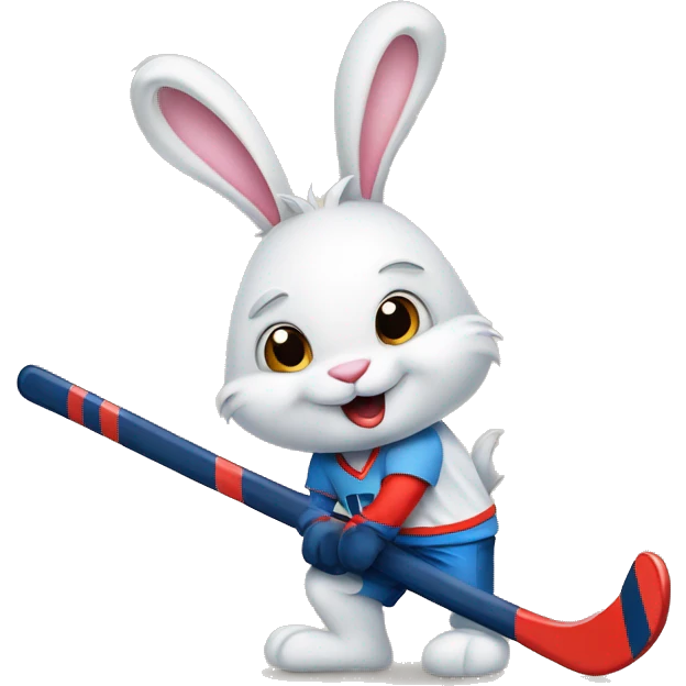 Bunny rabbit with hockey stick and puck emoji