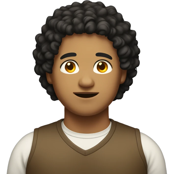 Brownish-yellow skin, overweight, young man, black curly hair. emoji
