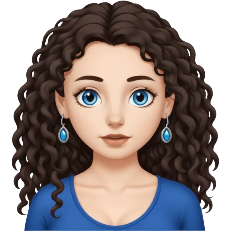 white girl, dark brown long slightly curly hair , skinni but with big breast , septum piercing on nose, beautiful dark gray-blue eyes, emoji