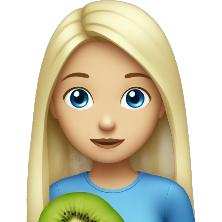 girl with blue eyes who is eating kiwi emoji