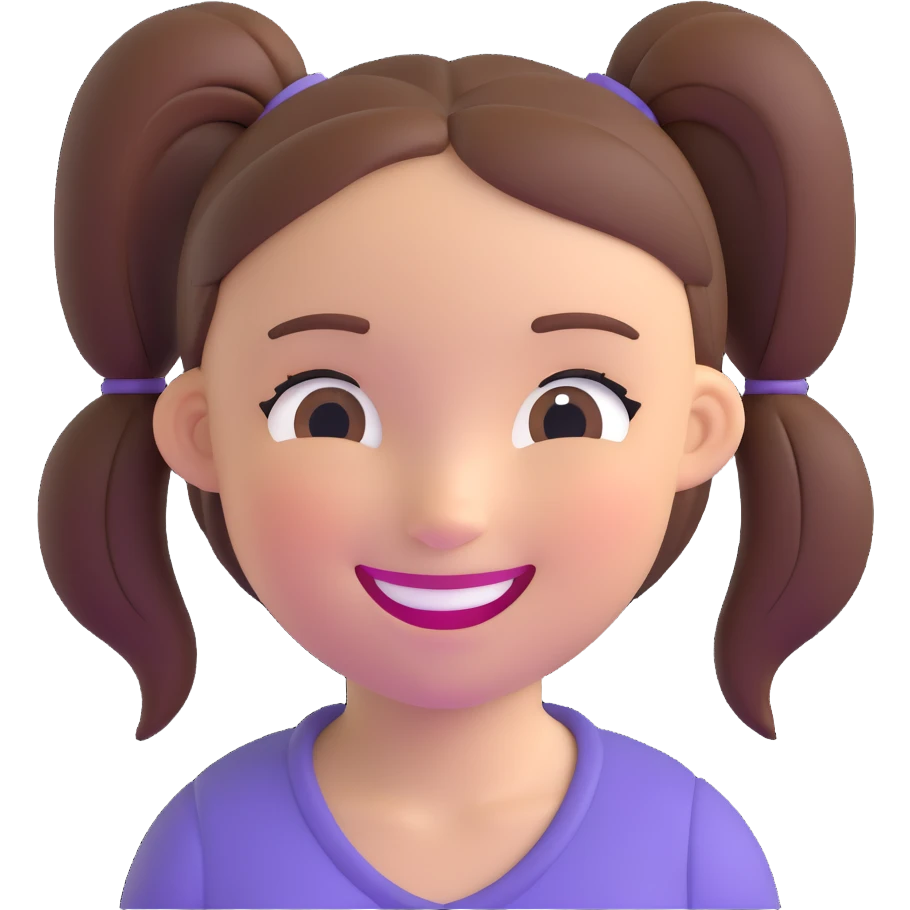 niña con coleta, expresión sonriente emoji