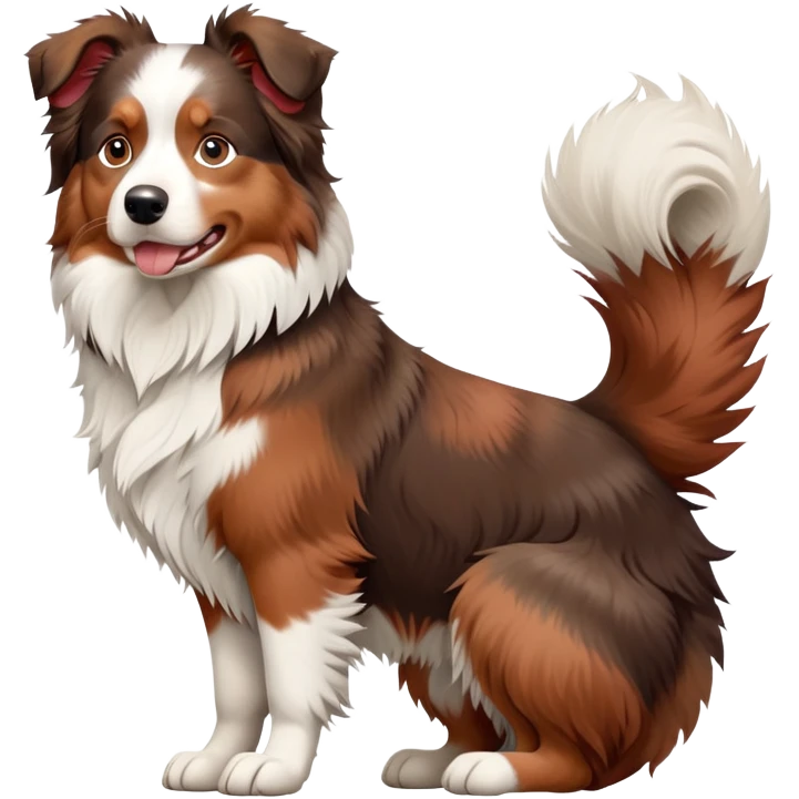 cinematic-[australian shepherd dog]-realistic-full-body-sitting-emoji,-tail-resting-loosely-beside-its-paws,-head-tilted-dramatically,-scruffy-[white faced and red merle]-fur,-simplified-yet-realistic-focused-features,-highly-detailed,-glowing-with-an-almost-sarcastic-glow emoji