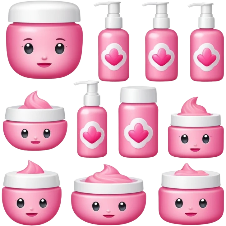 a collection of bright pink soft baby skincare and coqquette emoji
