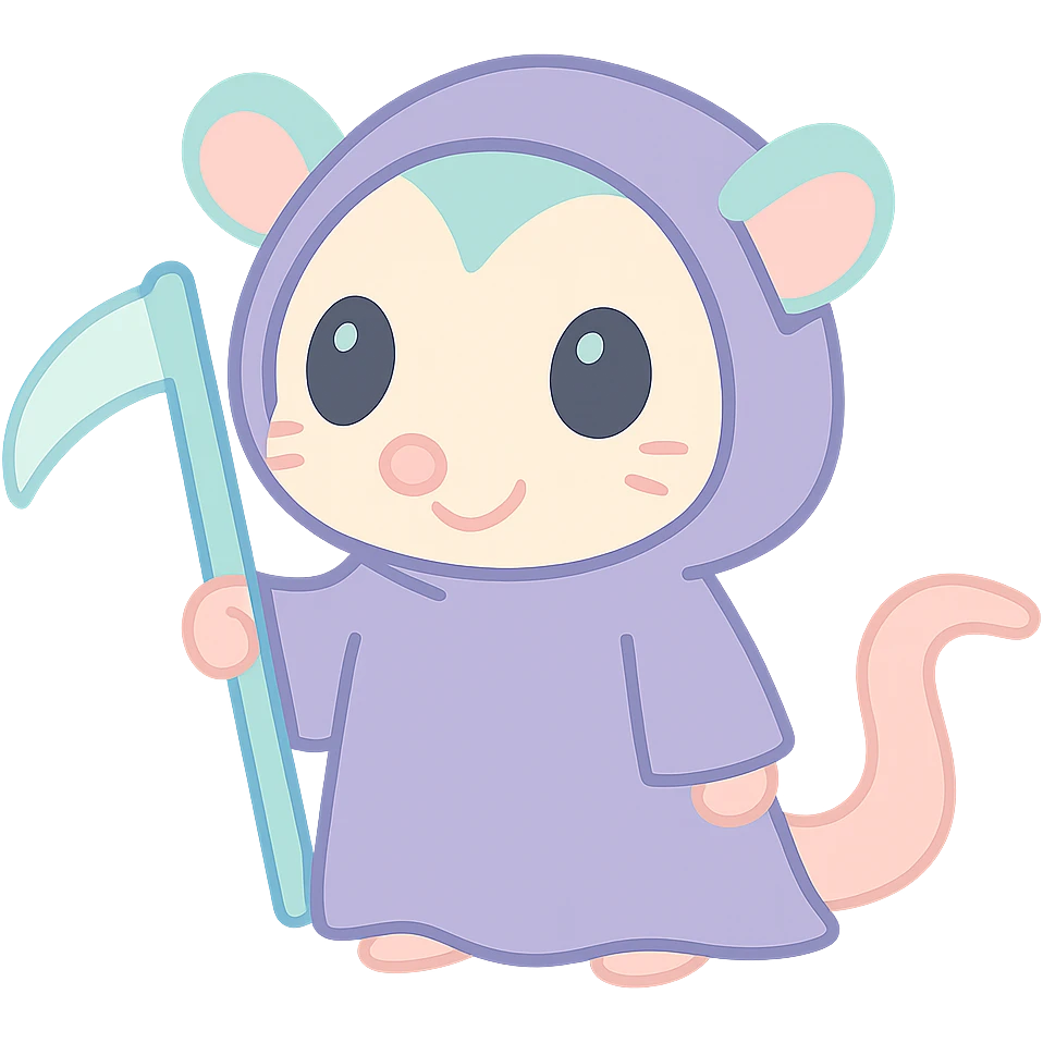 cute cartoon possum dressed up like a grim reaper emoji