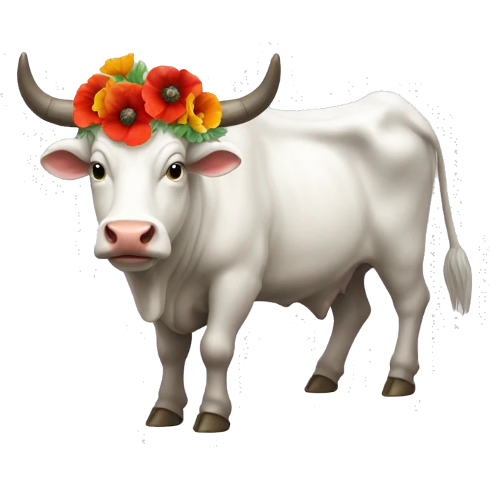 White divine ox with multicolor poppies on horns emoji