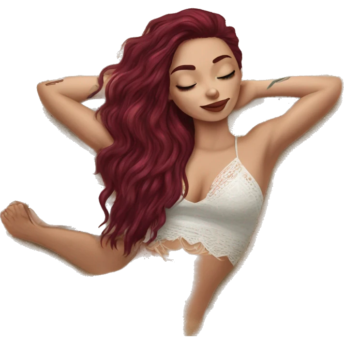 Beautiful tattooed burgundy long haired woman laying on the beach emoji