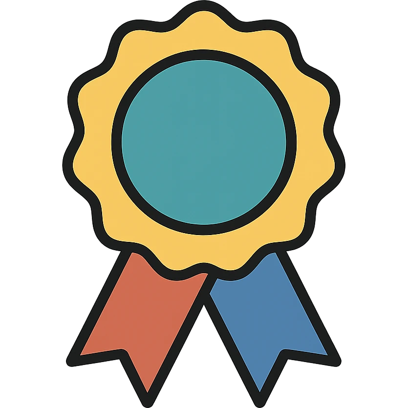 vector icon of a guarantee seal with gold and colorful elements, elegant and minimalist flat design, isolated on white background, award badge style, 2D flat vector, trending icon look, soft shadows, no text, perfect for commercial use, icon style, variation 3 emoji