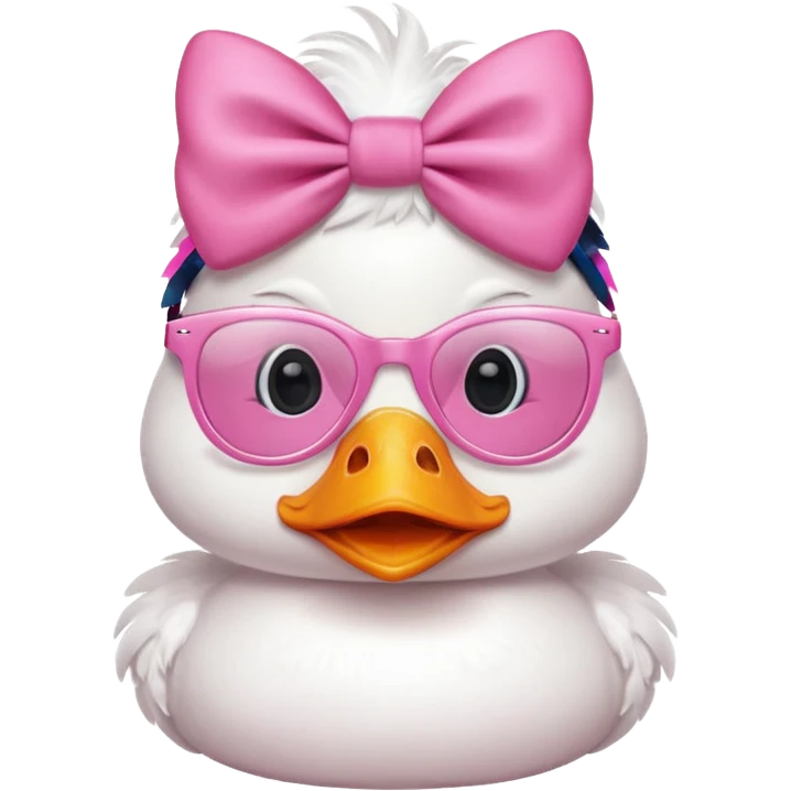 white duck with pink glasses and a pink bow emoji